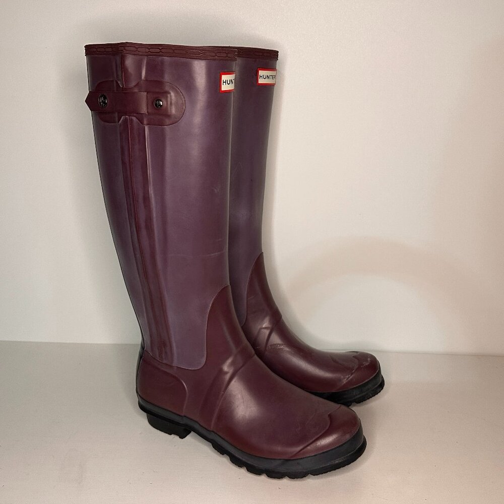 Hunter Slim Two Tone Purple Side Zip Rain Boots Women Size 10